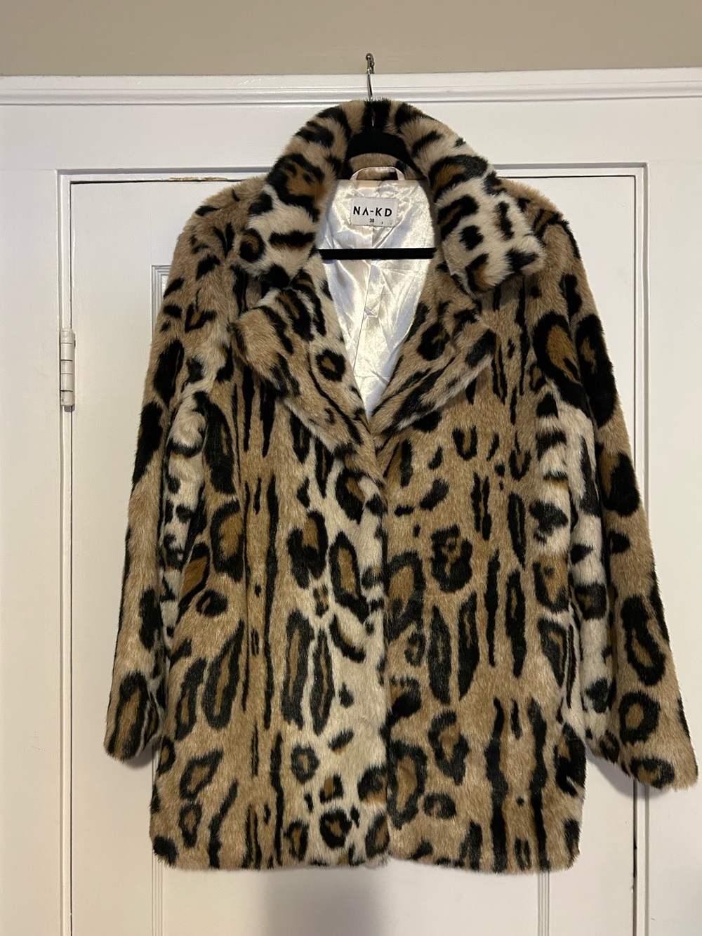 Leopard Print Faux Fur Coat in Brown/Black Medium